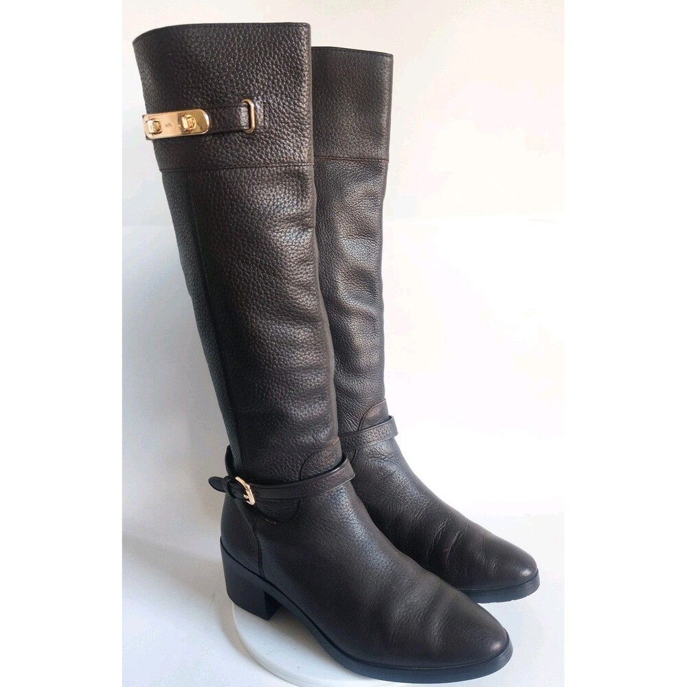 Coach Brown Leather Knee High Boots Rich Dark Chocolate Brown Real COACH Boots - Picture 2 of 16